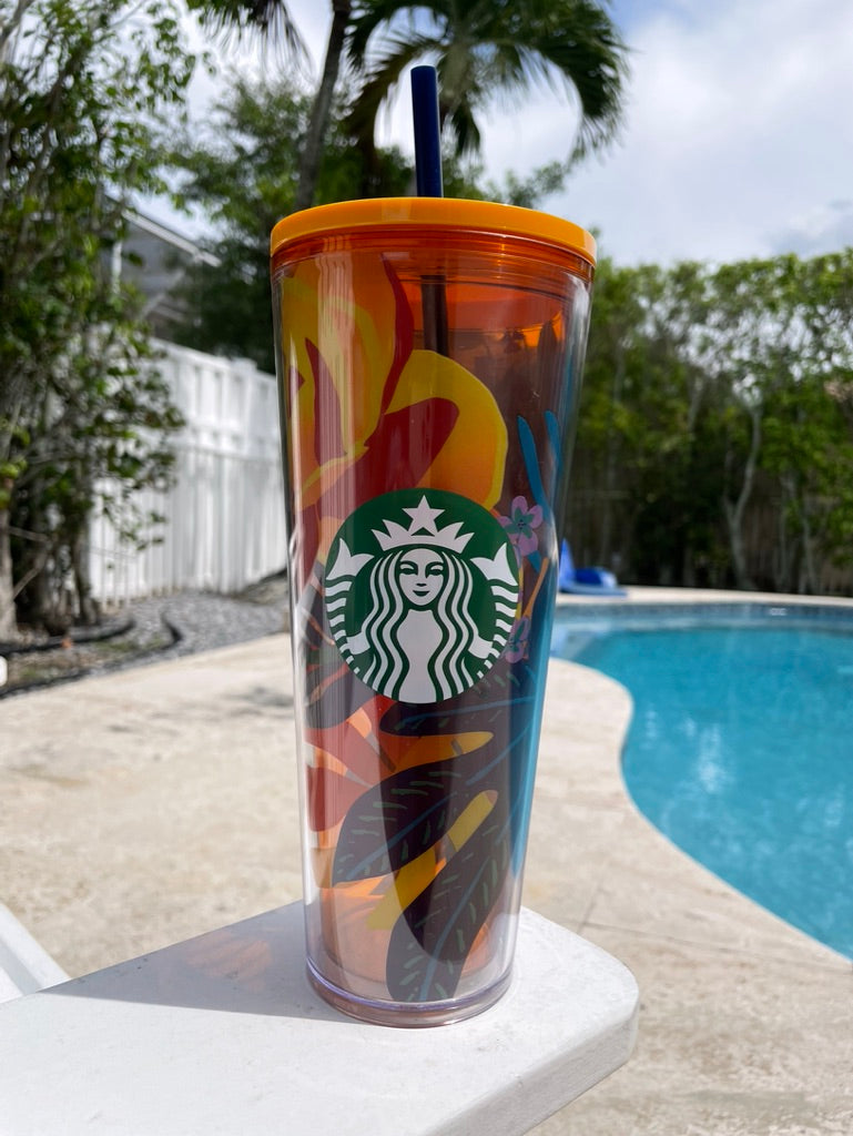 Tropical orange floral 24 oz tumbler