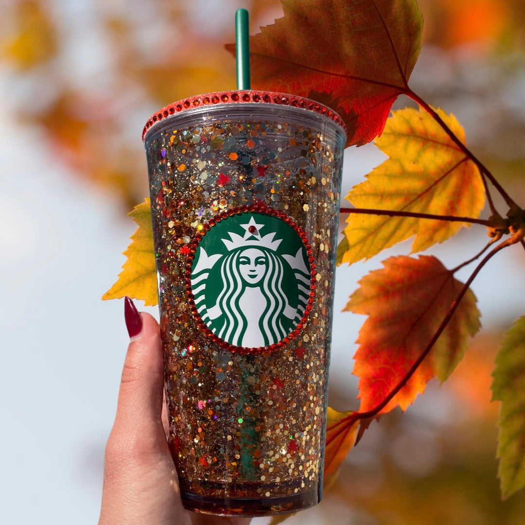 Starbucks Fall leaves glitter Snow Globe Tumbler