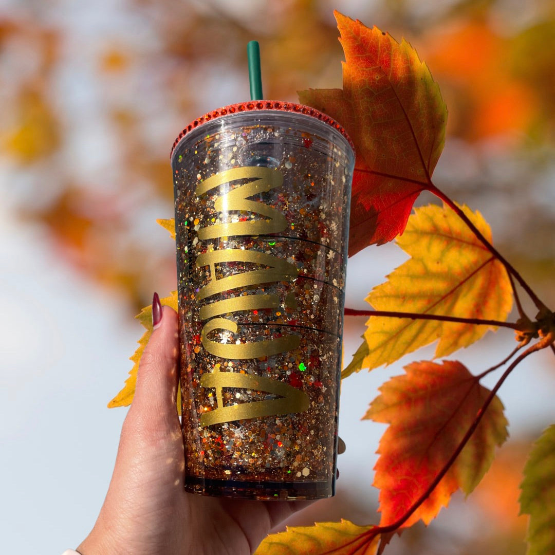 Fall leaves glitter Snow Globe 16 oz Tumbler