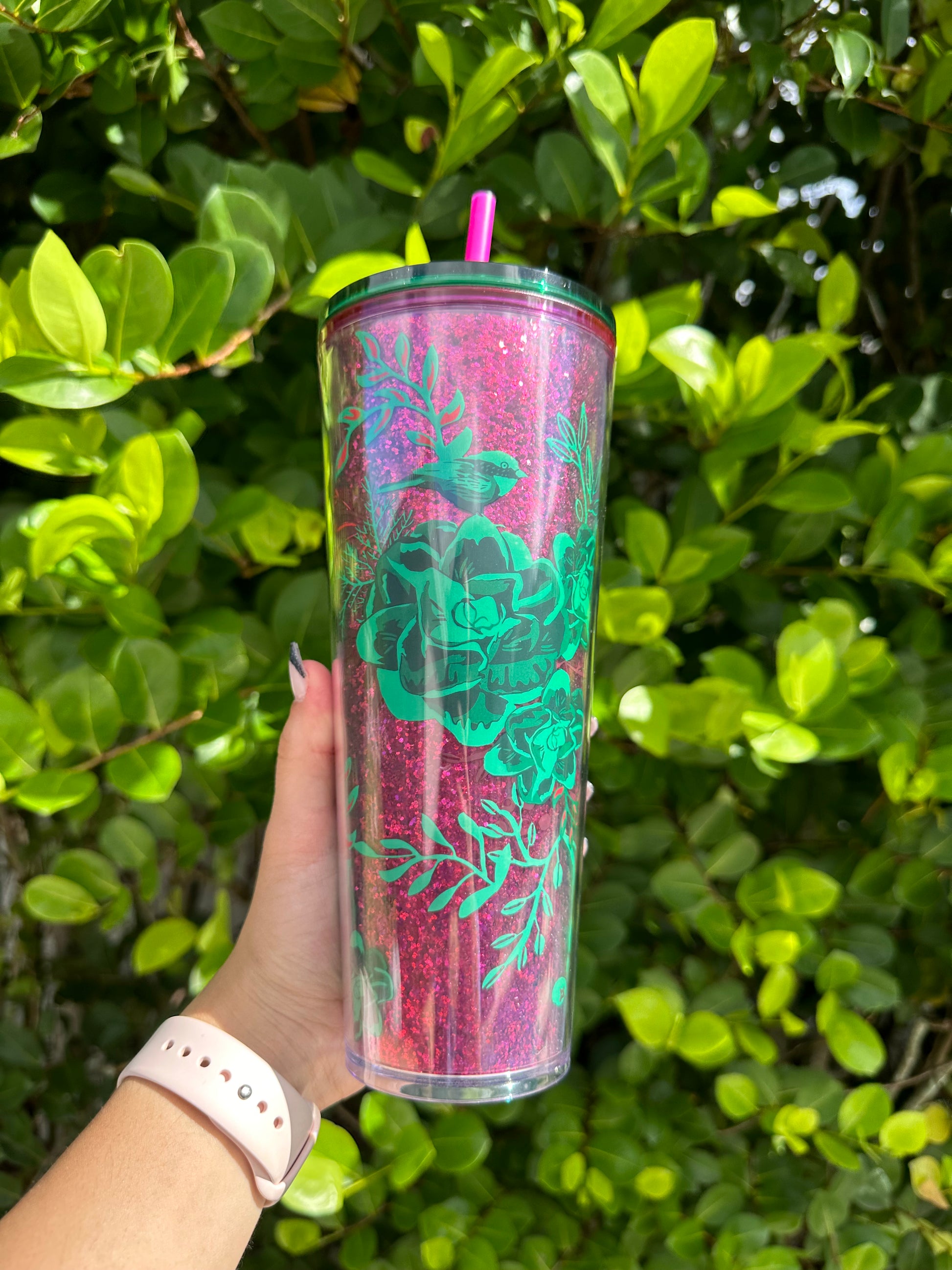 Holiday glitter floral 24 oz Venti tumbler