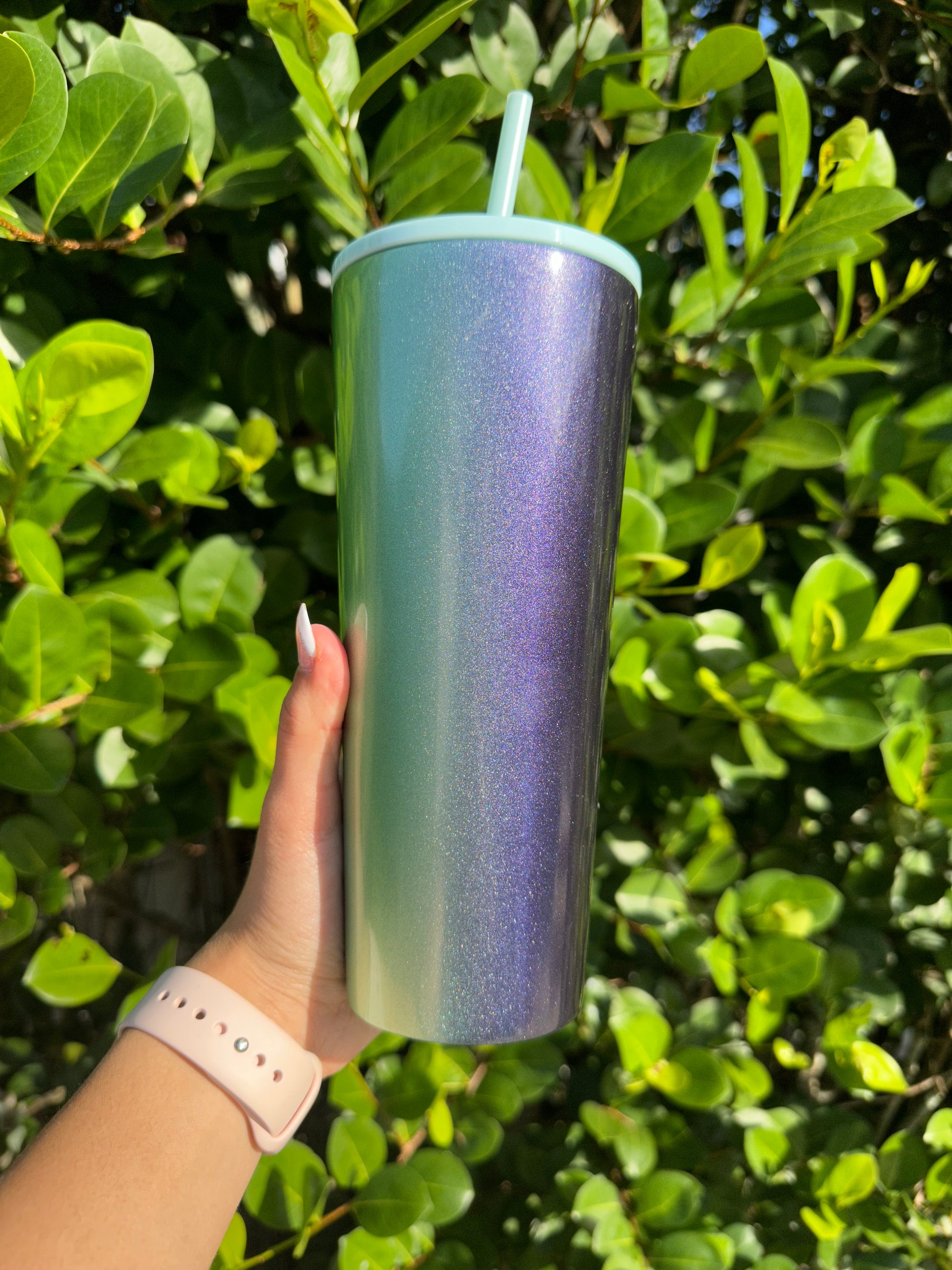 Holiday Purple and Green Glitter ombre Stainless Tumbler