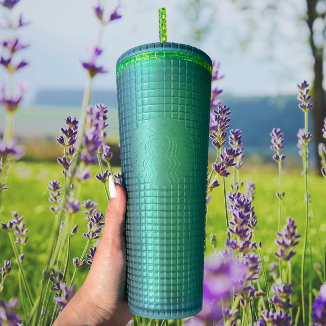 Starbucks 24 oz green grid plastic tumbler