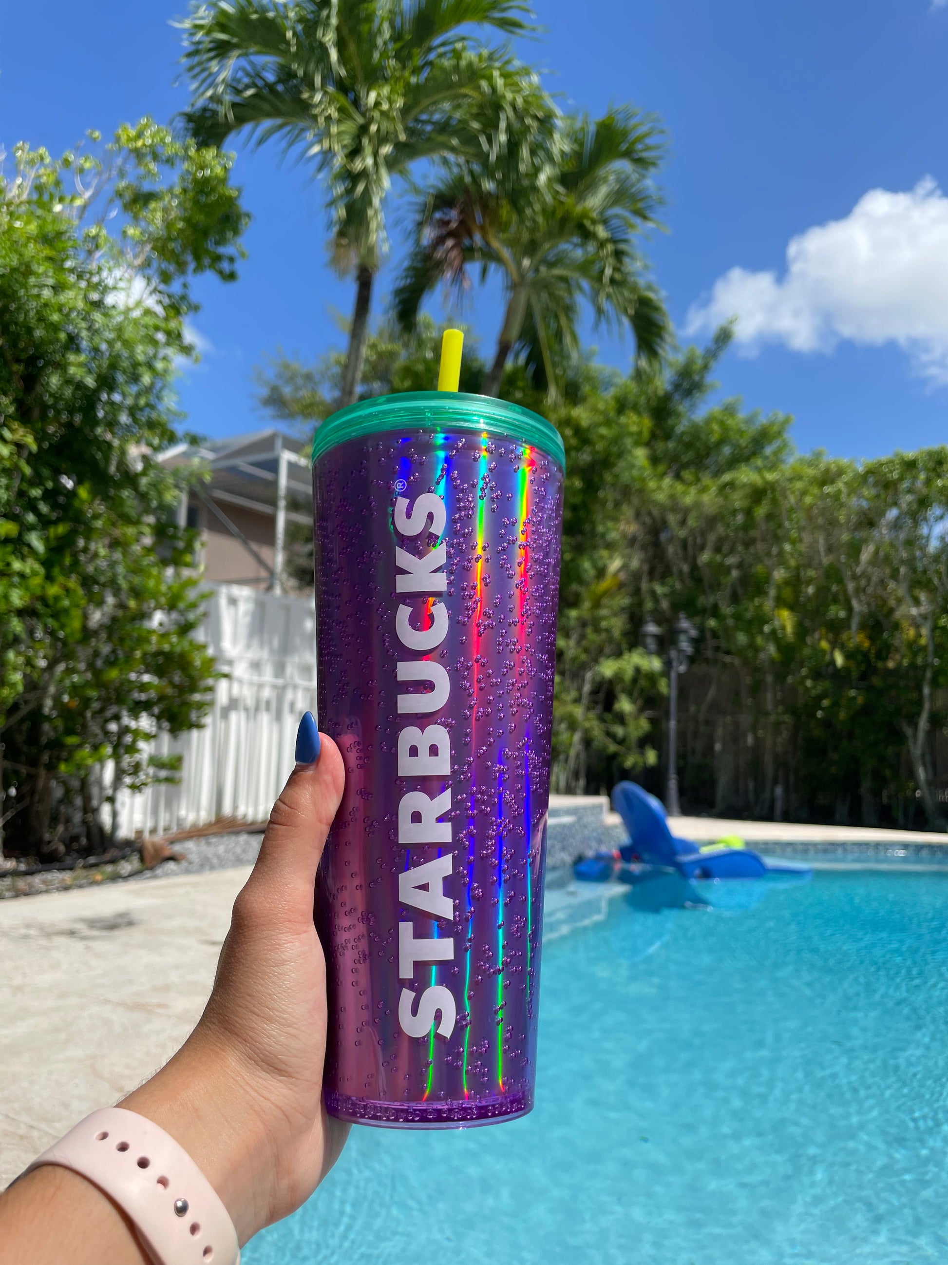 Starbucks 24 oz Purple Holographic Bubble Emoji plastic Tumbler 