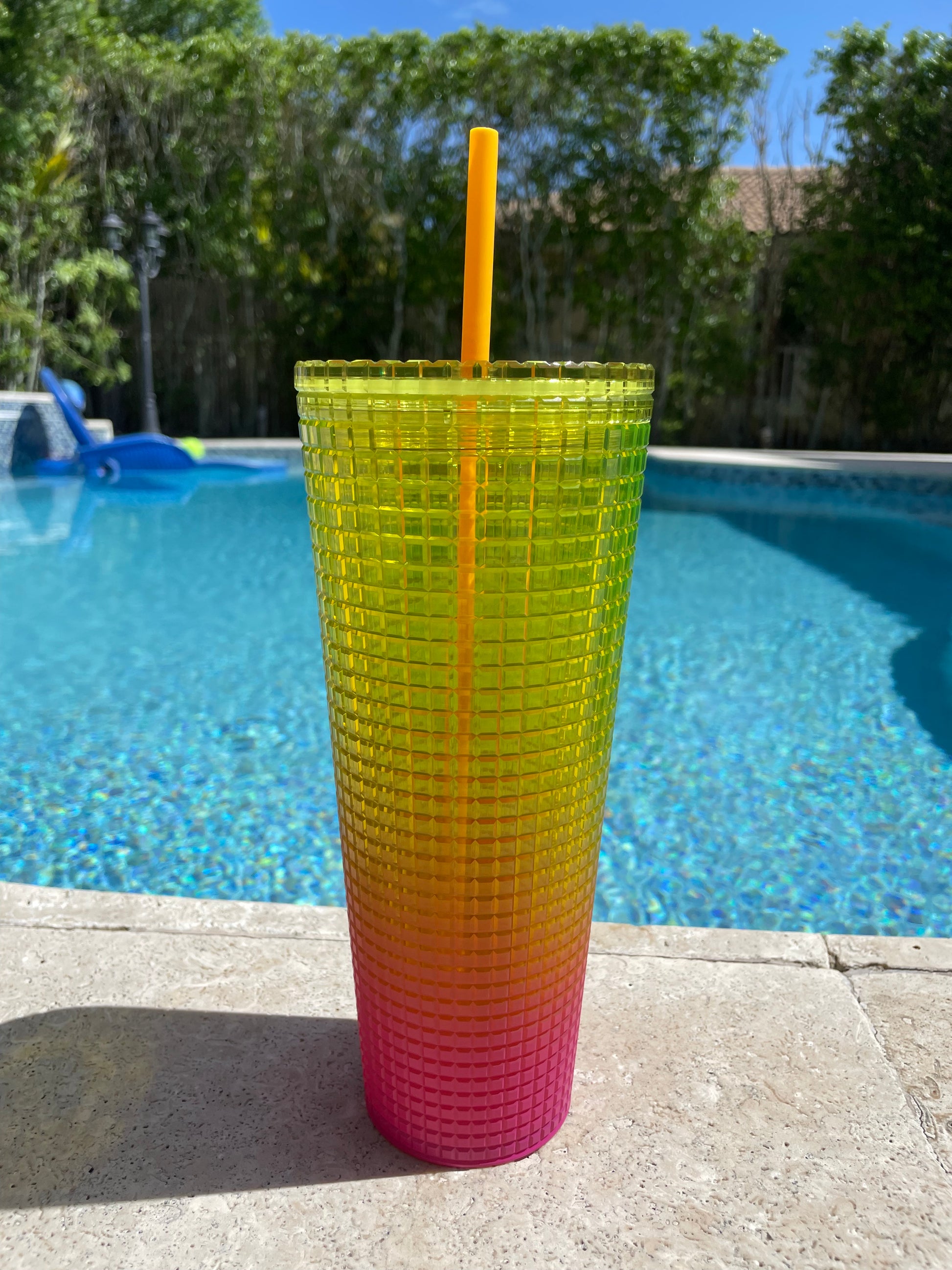 Yellow and Pink Ombre Grid 24oz Venti Tumbler
