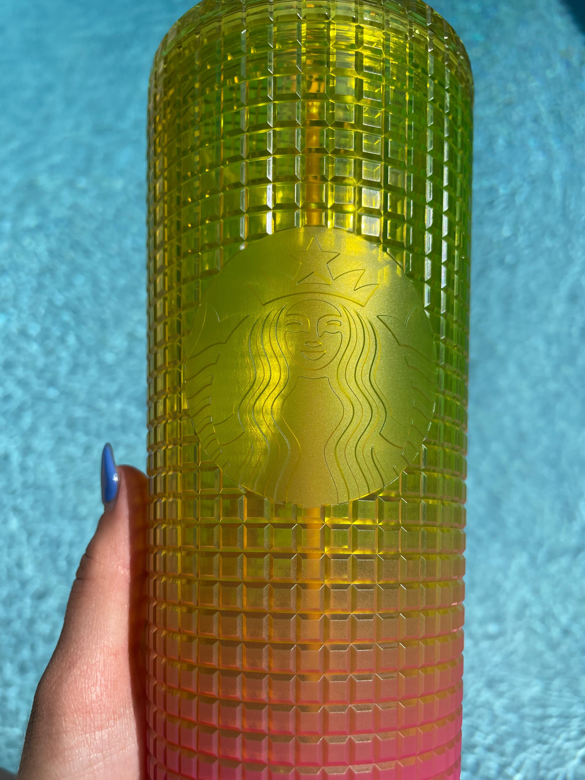 Yellow and Pink Ombre Grid 24oz Venti Tumbler
