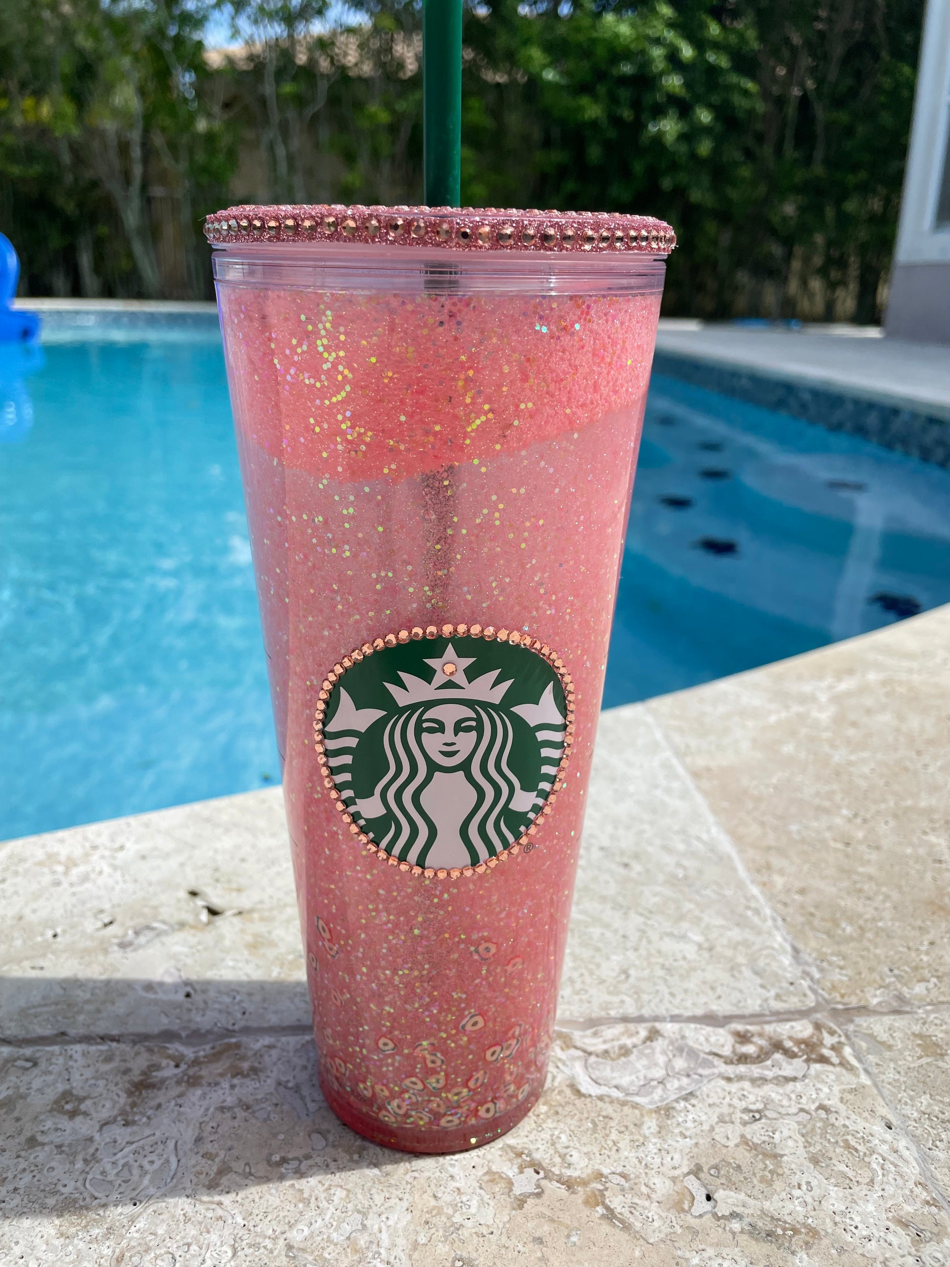 Pink Peaches Glitter Snow Globe Tumbler