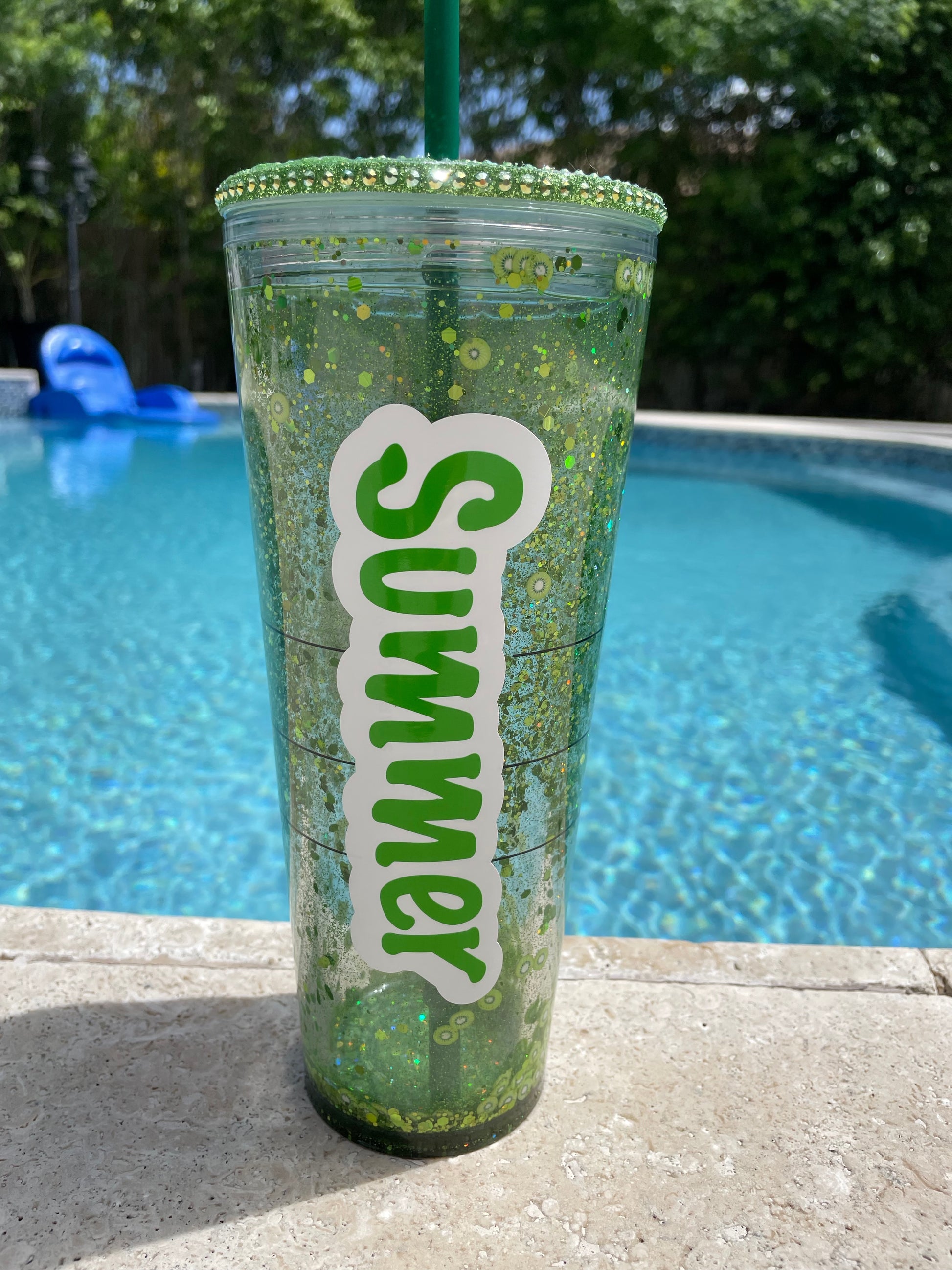 Green Glitter kiwi Snow Globe Tumbler
