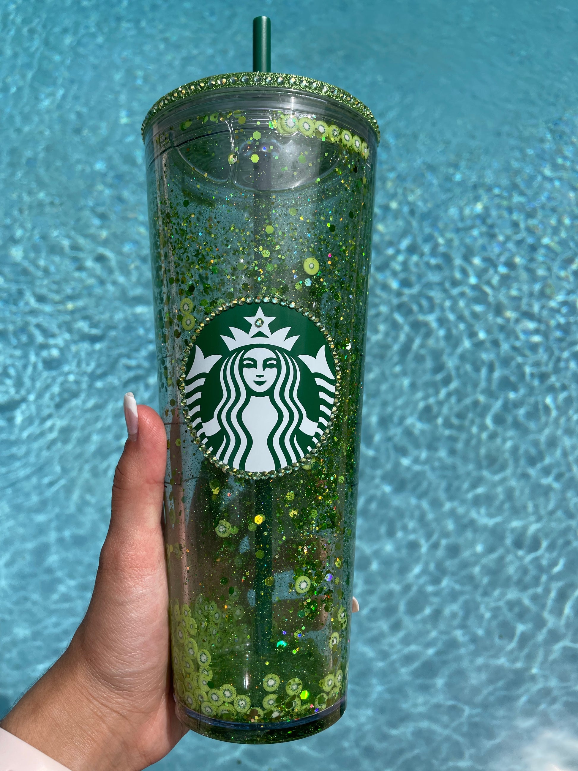 Green Glitter kiwi Snow Globe Tumbler