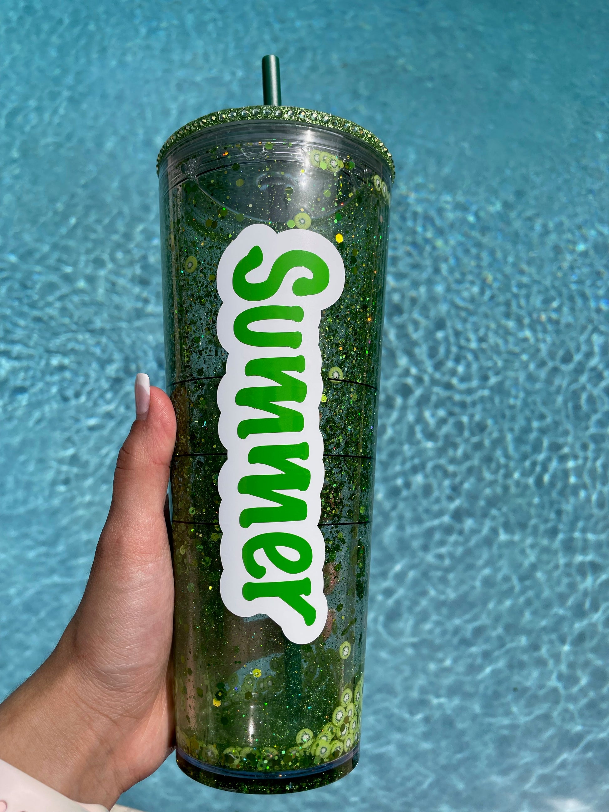 Green Glitter kiwi Snow Globe Tumbler