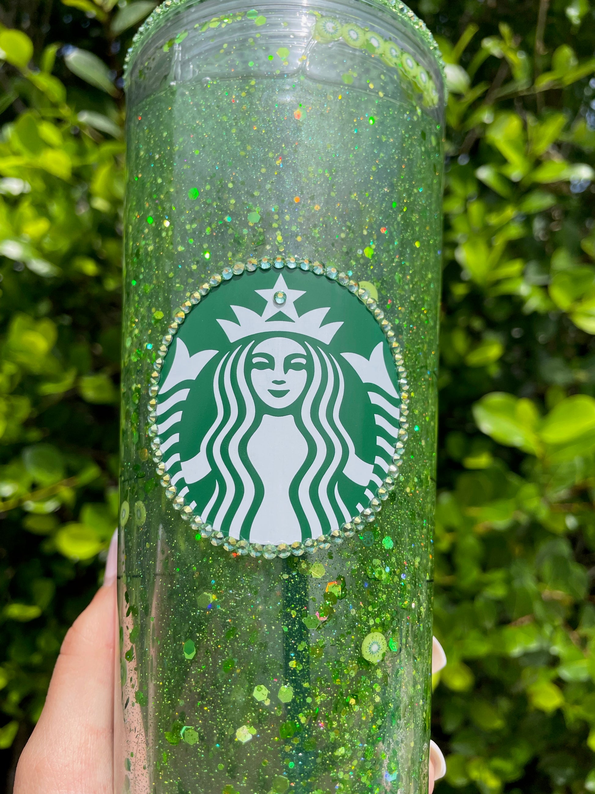 Green Glitter kiwi Snow Globe Tumbler