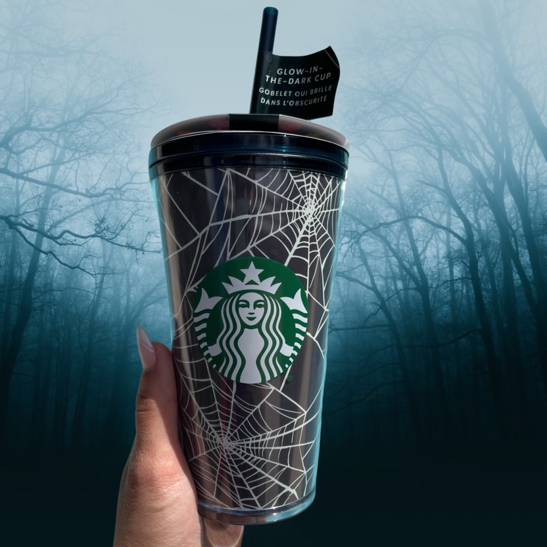 starbucks 16 oz spider web glow in the dark black plastic tumbler