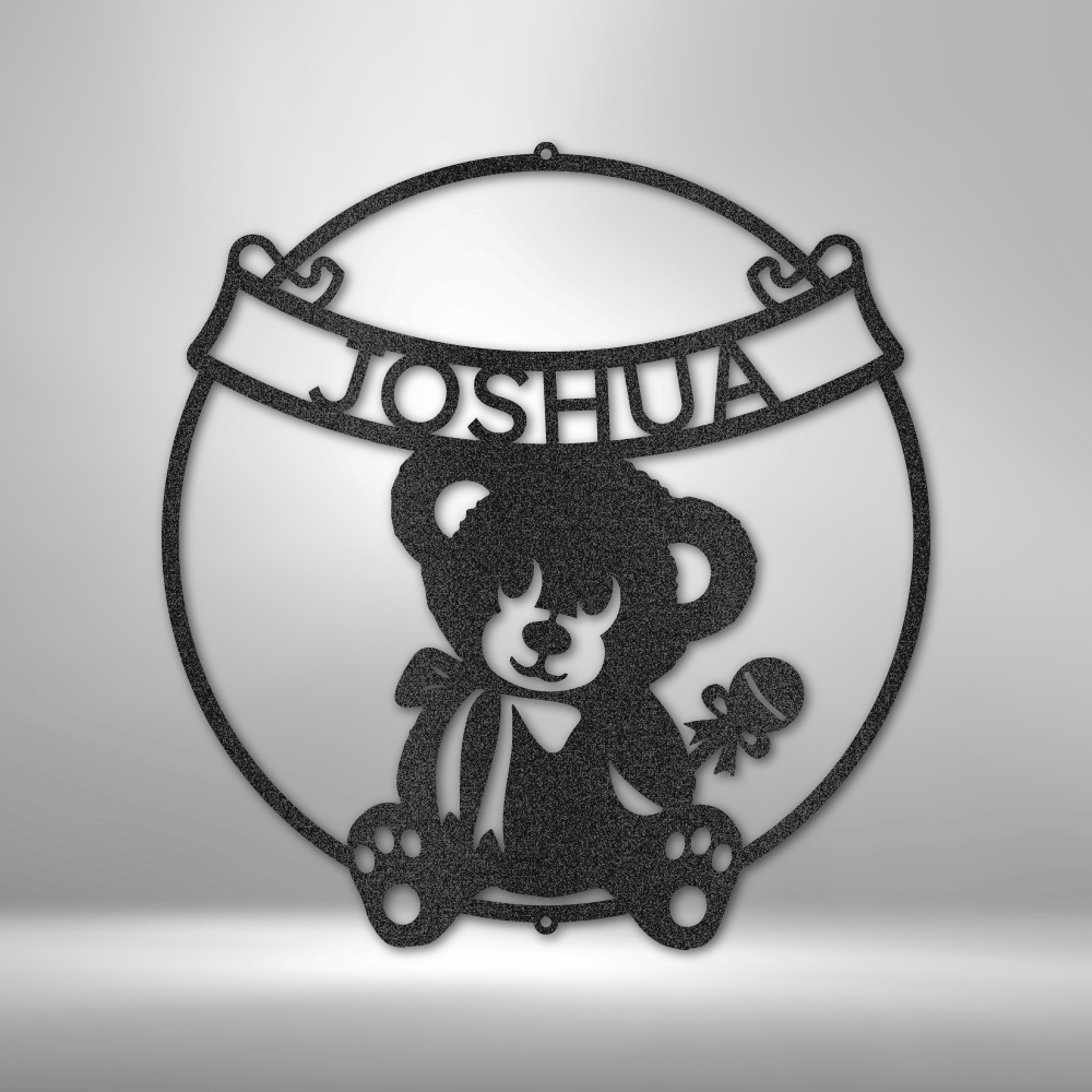 Teddy Banner Monogram - Steel Sign-Black