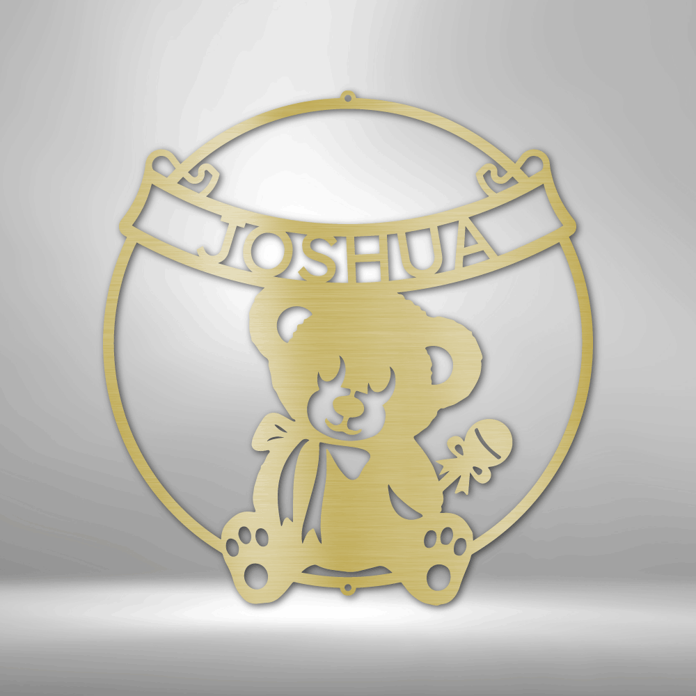 Teddy Banner Monogram - Steel Sign-Gold