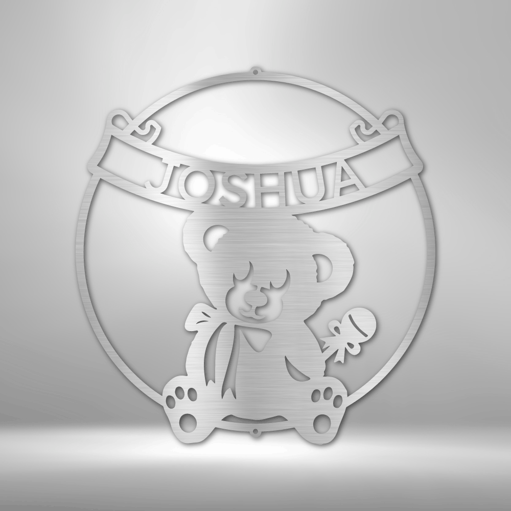Teddy Banner Monogram - Steel Sign-Silver