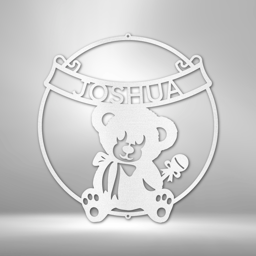 Teddy Banner Monogram - Steel Sign-White