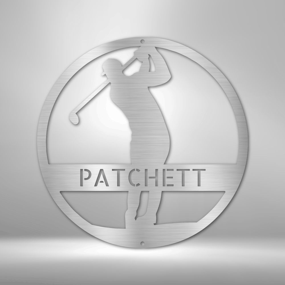 Custom Golfer silhouette Name steel sign