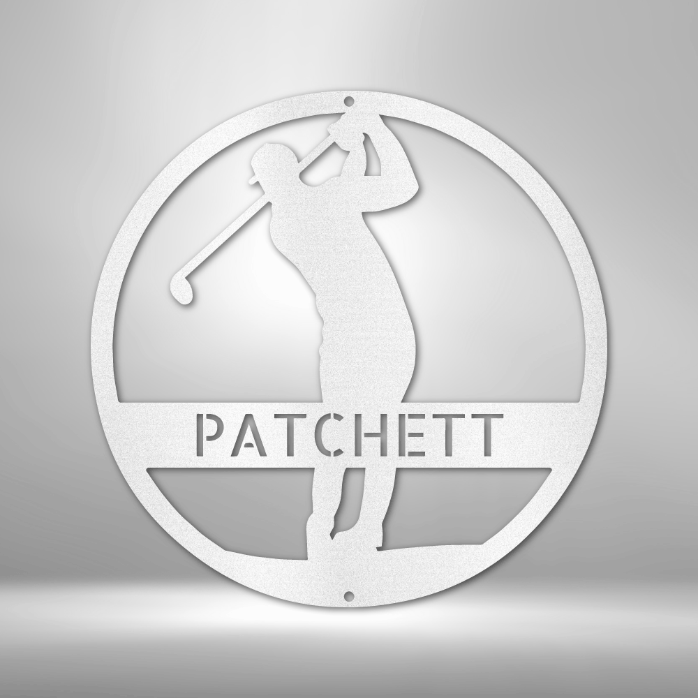 Custom Golfer silhouette Name steel sign