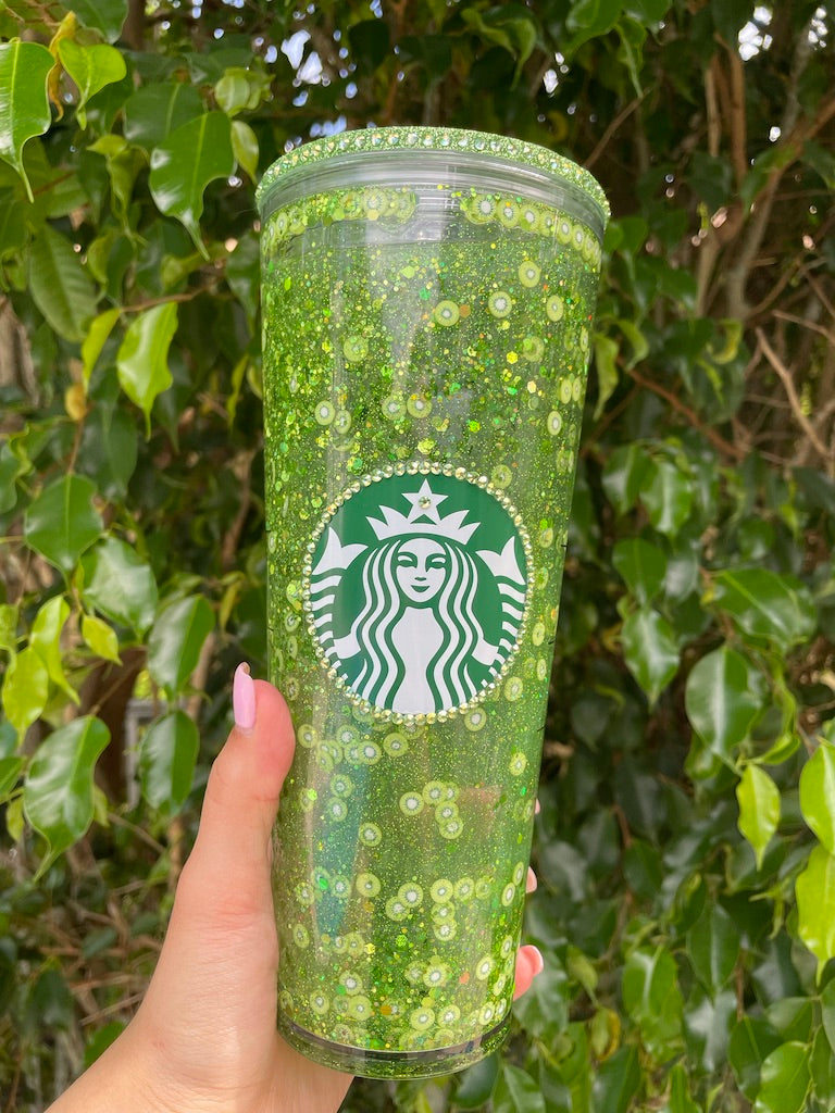 Green Glitter kiwi Snow Globe Tumbler