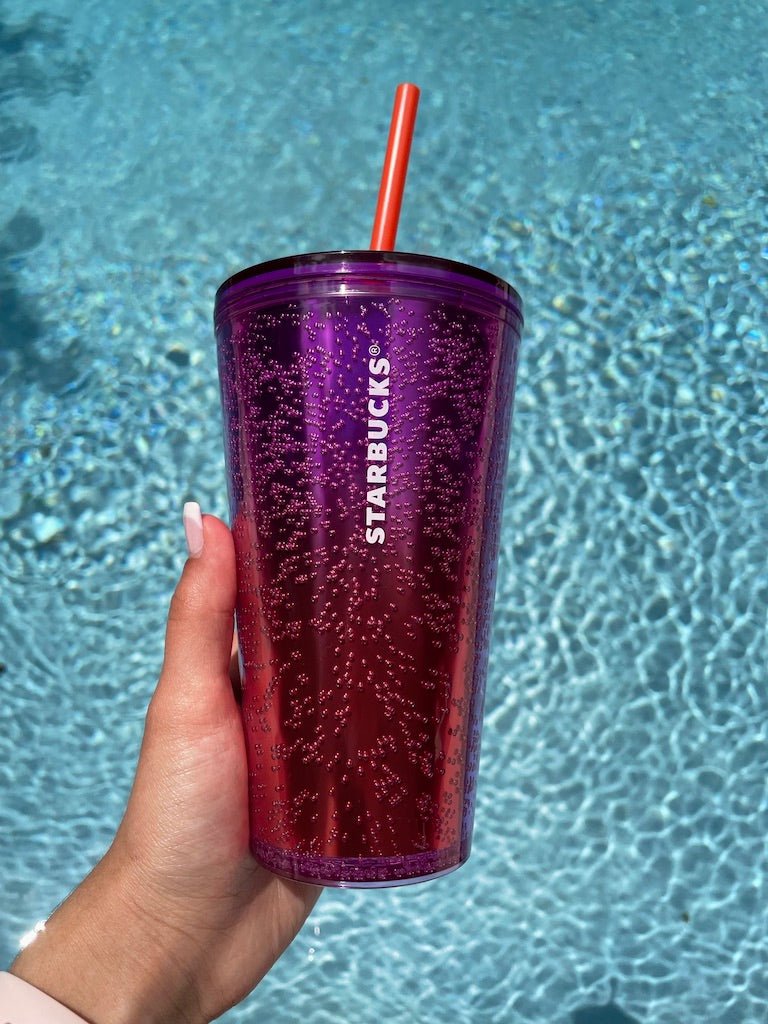Starbucks 16 oz purple red ombre bubbles plastic tumbler