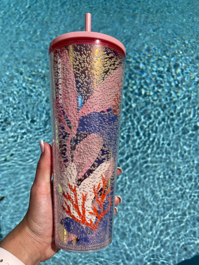 Starbucks 24 oz Coral Reef Sea Bubbles plastic Tumbler
