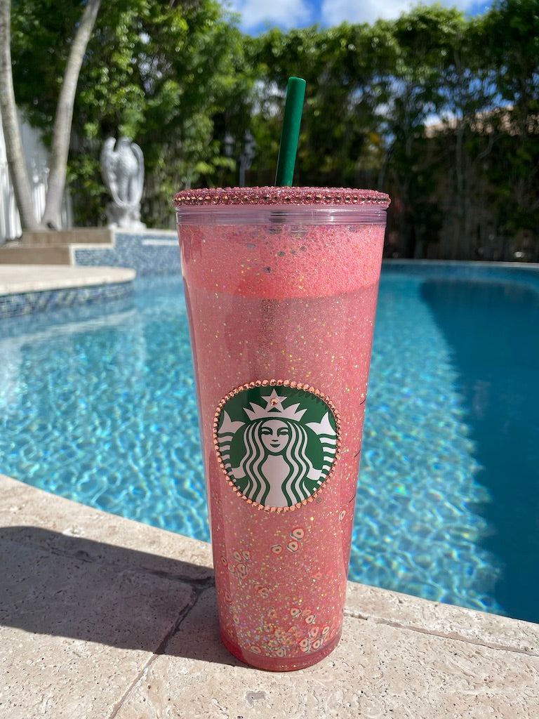 Pink Peaches Glitter Snow Globe Tumbler