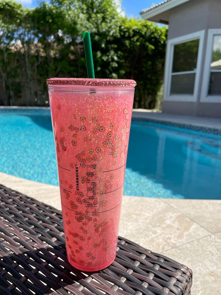 Pink Peaches Glitter Snow Globe Tumbler