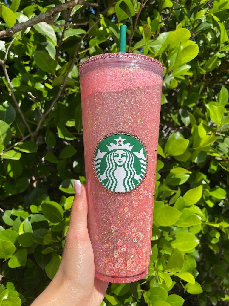 Pink Peaches Glitter Snow Globe Tumbler