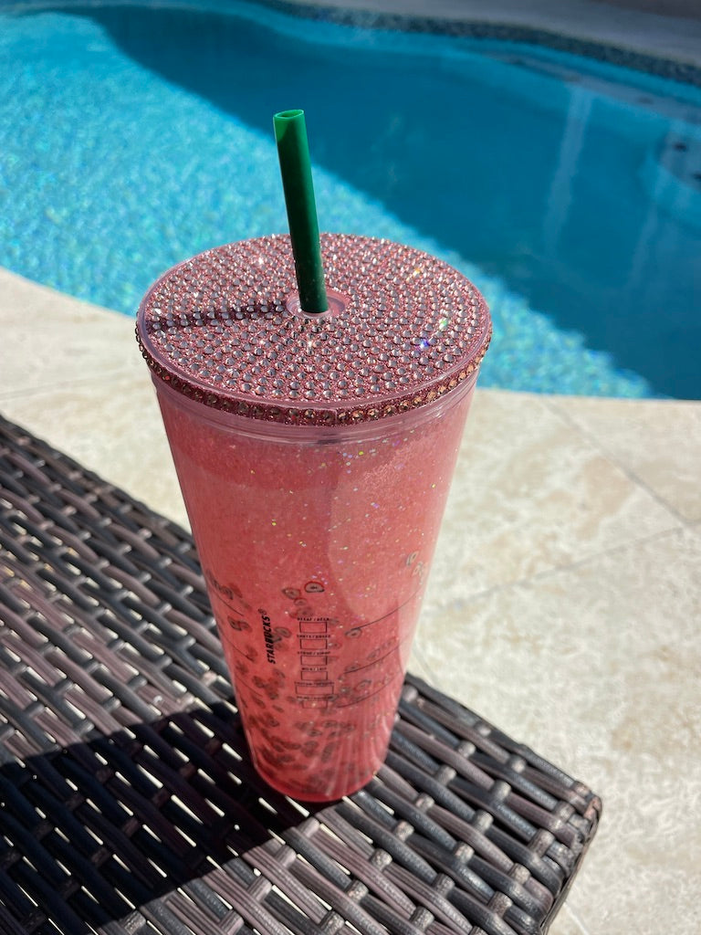 Pink Peaches Glitter Snow Globe Tumbler