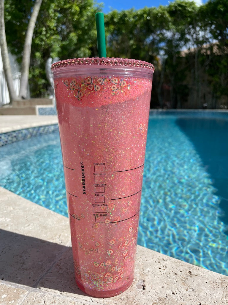 Pink Peaches Glitter Snow Globe Tumbler