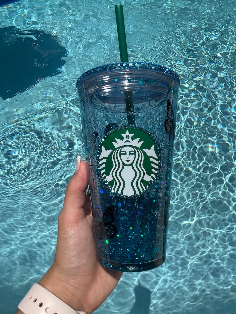 Starbucks Blue butterfly Snow Globe Grande Tumbler