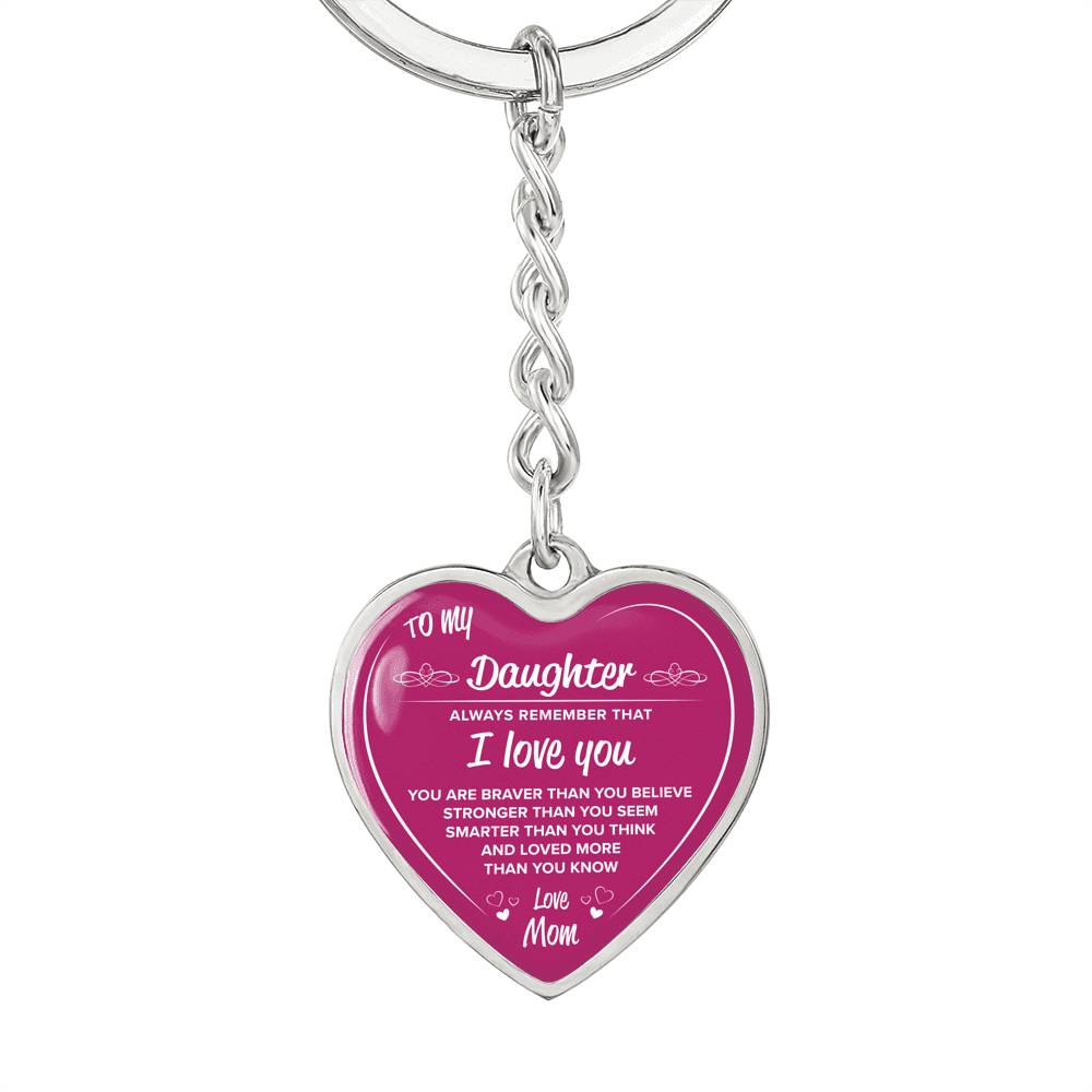 Silver Heart Pink Keychain "To My Daughter". Beautiful keychain, Perfect gift for your daughter