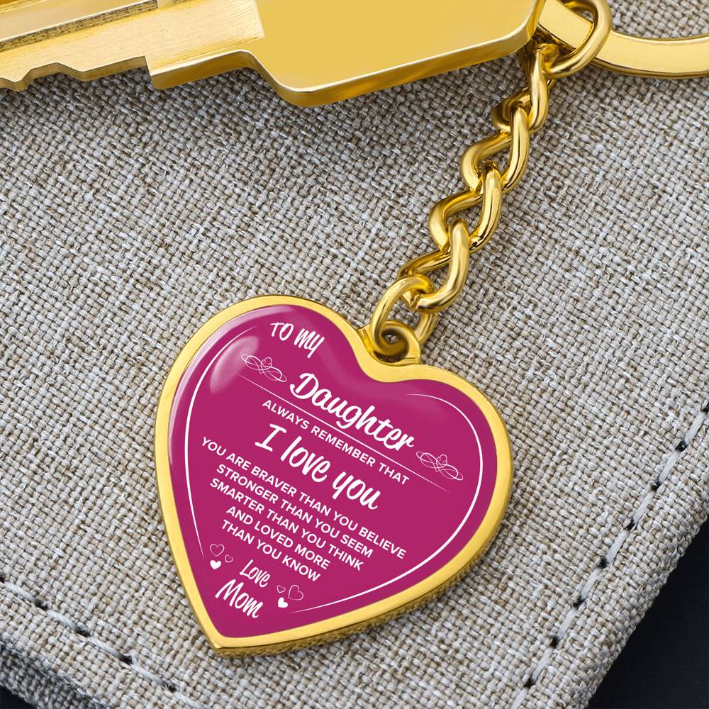 Gold Heart Pink Keychain "To My Daughter". Beautiful keychain, Perfect gift for your daughter