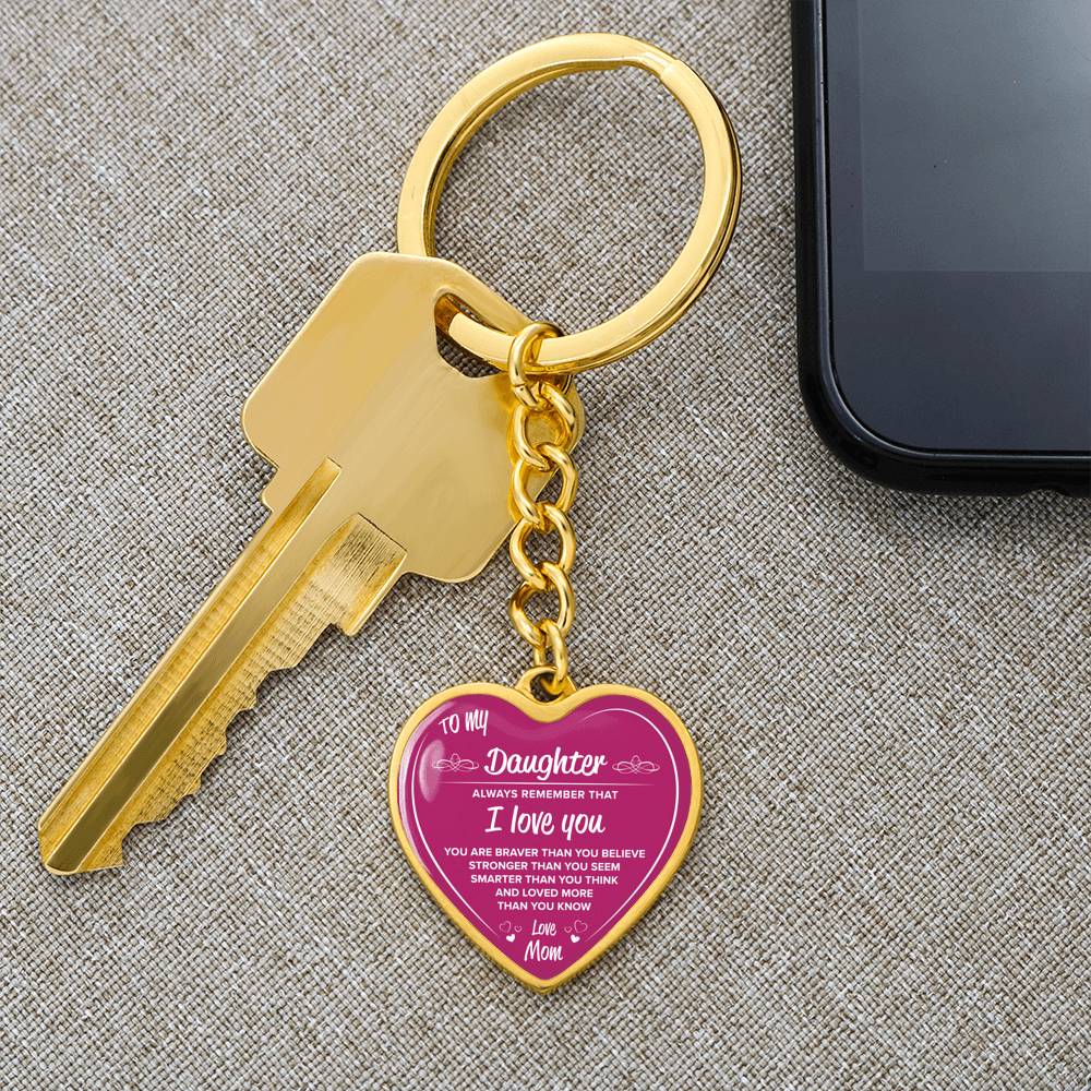 Gold Heart Pink Keychain "To My Daughter". Beautiful keychain, Perfect gift for your daughter