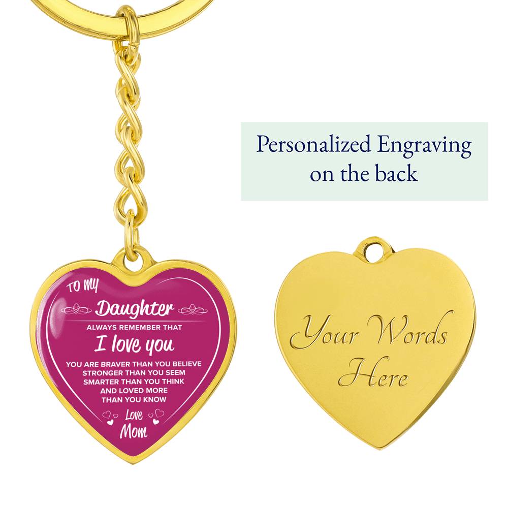 Gold Heart Pink Keychain "To My Daughter". Beautiful keychain, Perfect gift for your daughter, Personalized Engraving on the back