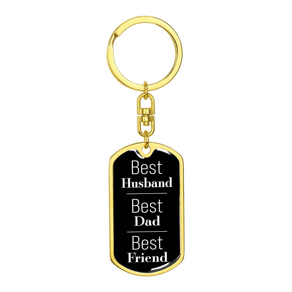 Best Husband, Best Dad, Best Friend Black Dog Tag Keychain. Perfect Gift for Father's Day!