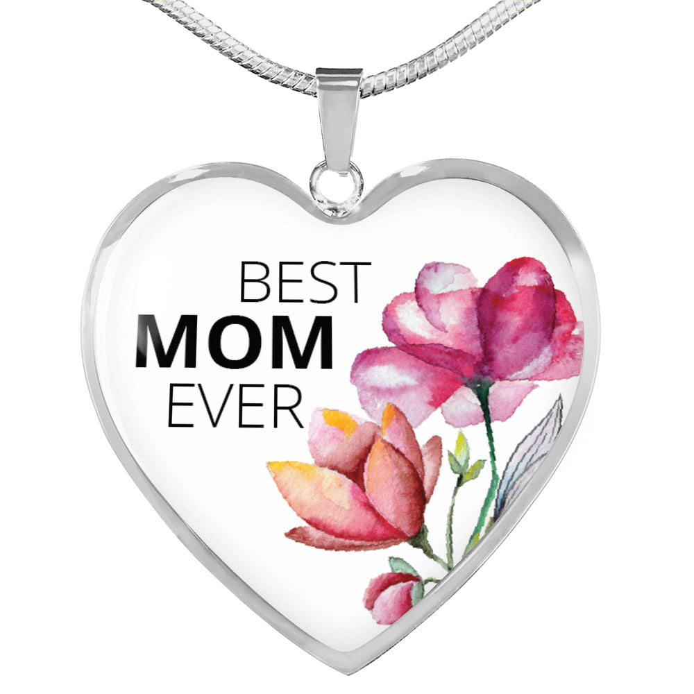 Best Mom Ever Flowers Heart Charm Necklace
