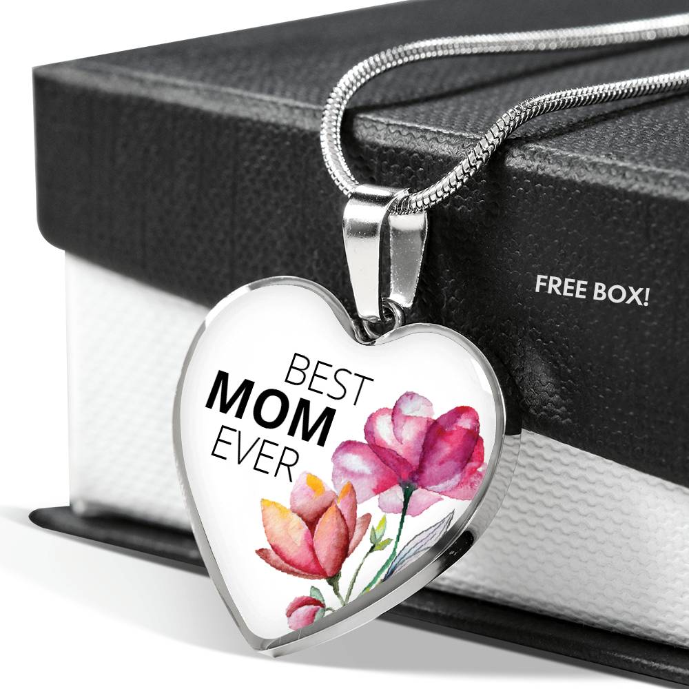 Best Mom Ever Flowers Heart Charm Necklace