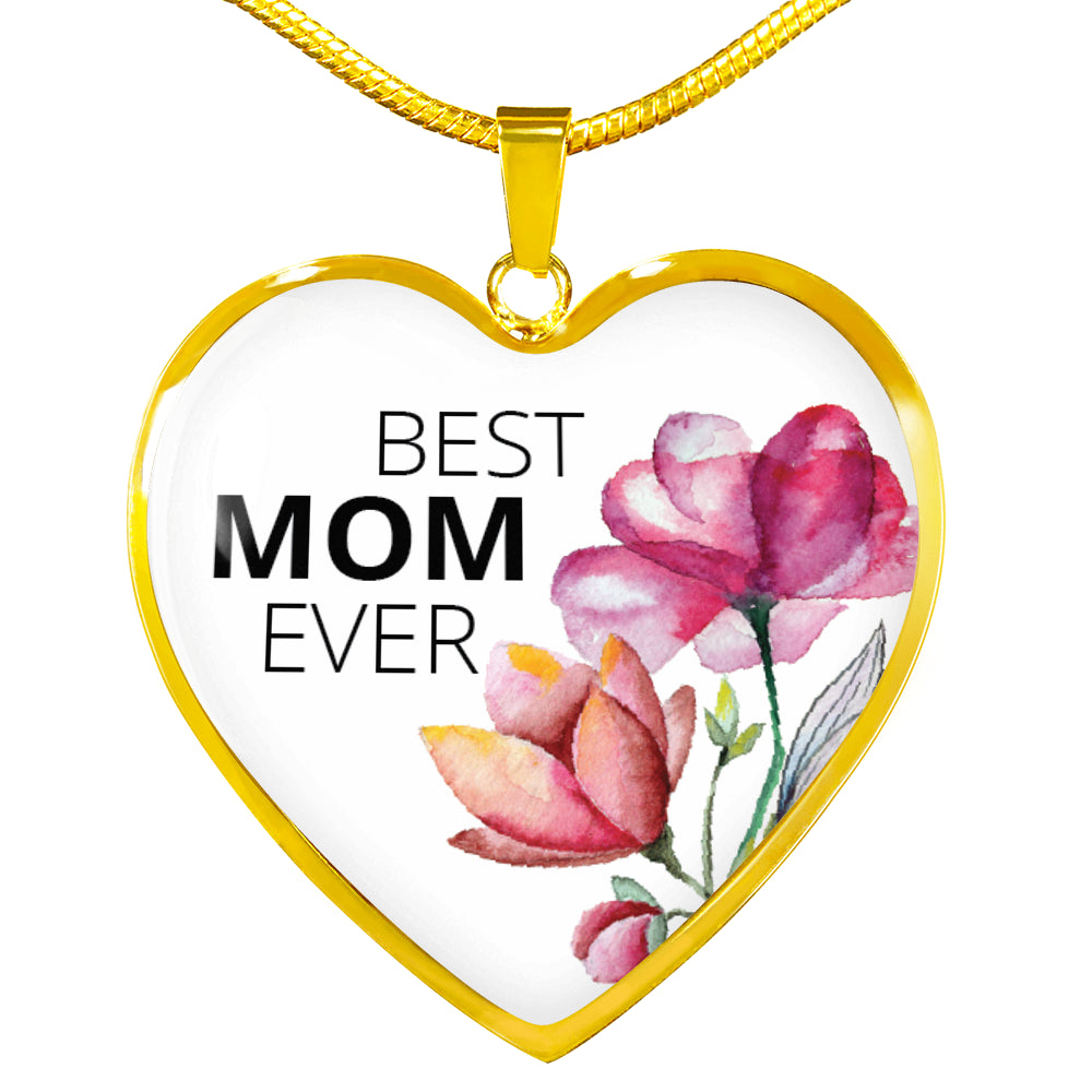 Best Mom Ever Flowers Heart Charm Necklace