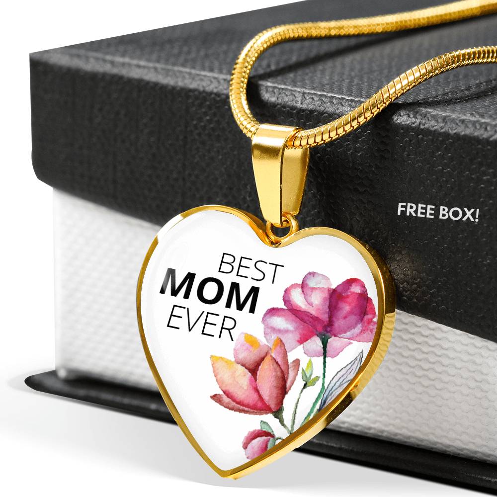 Best Mom Ever Flowers Heart Charm Necklace